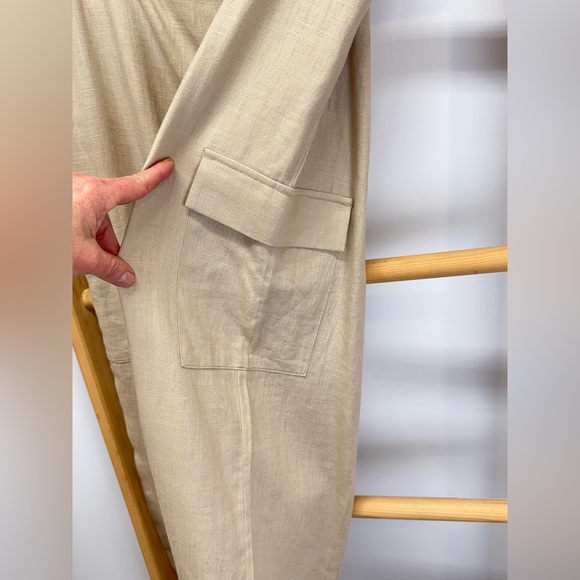 JESSICA SIMPSON Khaki Wide Leg Linen blend cargo pants size M - Picture 7 of 14